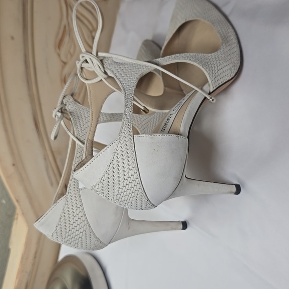 Jimmy Choo Tie up Pumps Eggshell Off white Weave Texture 37.5 - Picture 10 of 12